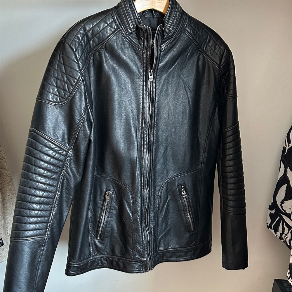 Men's Black vegan Leather Bomber Jacket